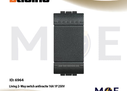 Bticino Living 2-way switch anthracite / Dark Gray / Black 16A 1P 250V | L4003N | مفتاح دركسيون اسود مع غطا