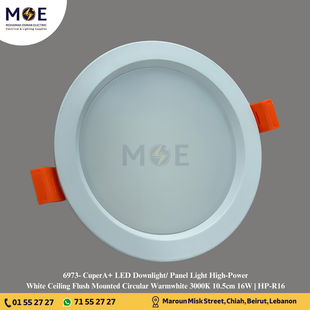 CuperA+ LED Downlight/ Panel Light High-Power White Ceiling Flush Mounted Circular Warmwhite 3000K 10.5cm 16W | HP-R16 | سبوت ليد هاي باور مدور مخفي ابيض ورم وايت