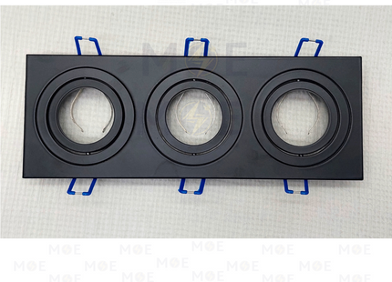 Cuperlight Triple downlight / Spotlight Frame MR16 Black Recessed Adjustable Square 24x7.5cm | سبوت فارغ المنيوم مخفي اسود متحرك مثلث