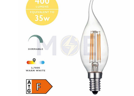 AEG LED Lamp Clear Filament Candle Tail WarmWhite E14 4W | AEGCT12024