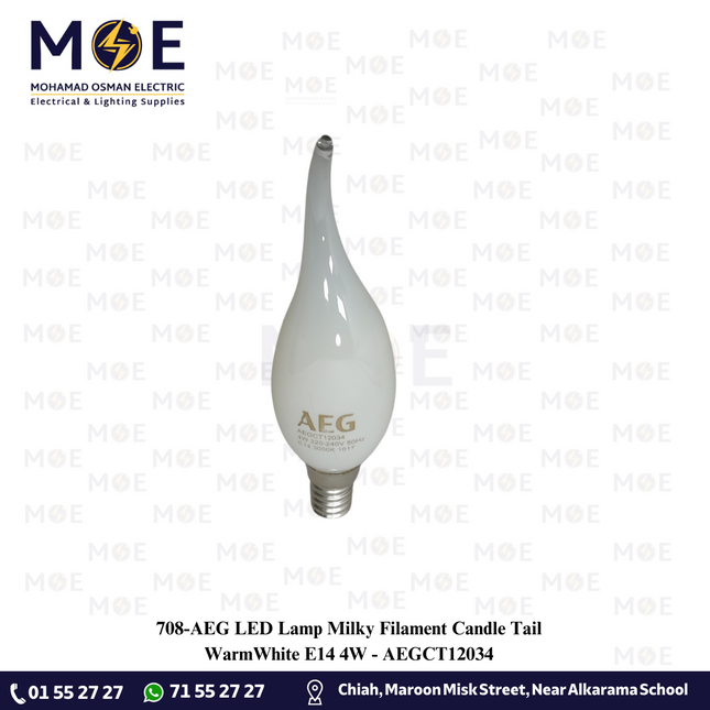 AEG LED Lamp Milky Filament Candle Tail WarmWhite E14 4W | AEGCT12034