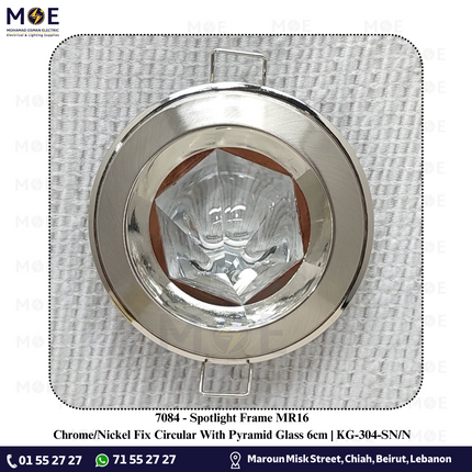 downlight / Spotlight Frame MR16 Chrome/Nickel Recessed Fix Circular With Pyramid Glass 6cm