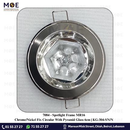 downlight / Spotlight Frame MR16 Chrome/Nickel Recessed Fix Circular With Pyramid Glass 6cm