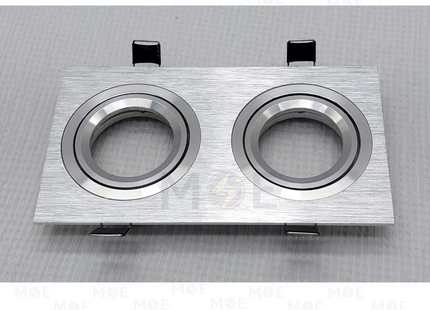 Double downlight / Spotlight Frame MR16 Silver Recessed Adjustable Square 15.5x7.5cm | سبوت فارغ المنيوم مستطيل مخفي فضي متحرك مجوز
