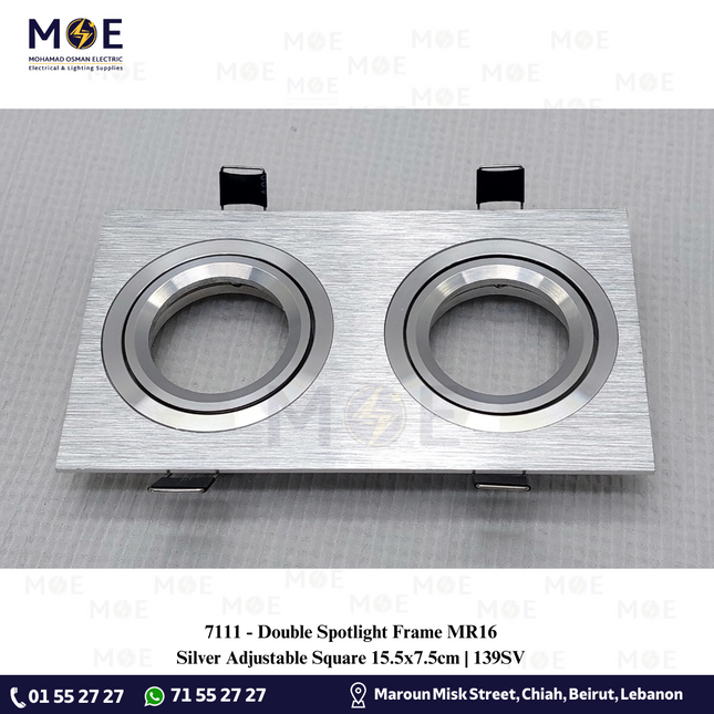 Double downlight / Spotlight Frame MR16 Silver Recessed Adjustable Square 15.5x7.5cm