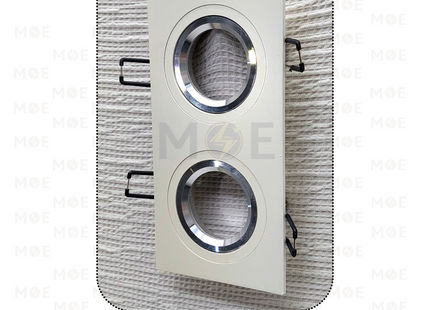 Double Downlight Spotlight Frame White / Ivory Recessed Adjustable Rectangular MR16 15.5x7.5cm | سبوت فارغ مستطيل مخفي ابيض عاجي متحرك مجوز
