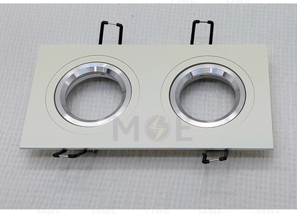 Double Downlight Spotlight Frame White / Ivory Recessed Adjustable Rectangular MR16 15.5x7.5cm | سبوت فارغ مستطيل مخفي ابيض عاجي متحرك مجوز