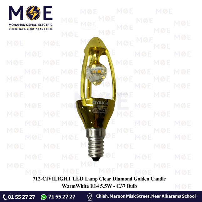 CIVILIGHT LED Lamp Clear Diamond Golden Candle WarmWhite E14 5.5W | C37 Bulb