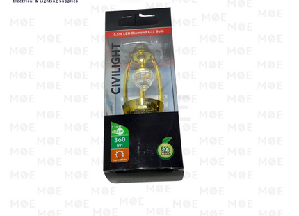 CIVILIGHT LED Lamp Clear Diamond Golden Candle WarmWhite E14 5.5W | C37 Bulb | لمبة ليد برم سن رفيع الماسة شمعة ذهبية شفاف ورم وايت