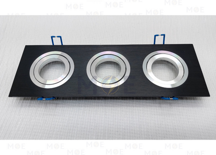 Triple downlight / Spotlight Frame MR16 Black Recessed Adjustable Square 24x7.5cm | سبوت فارغ مستطيل مخفي اسود وكروم متحرك مثلث
