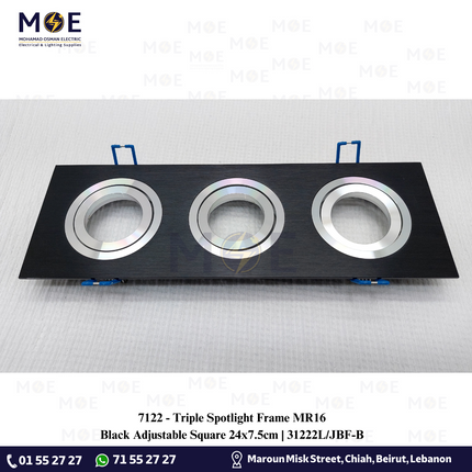 Triple downlight / Spotlight Frame MR16 Black Recessed Adjustable Square 24x7.5cm