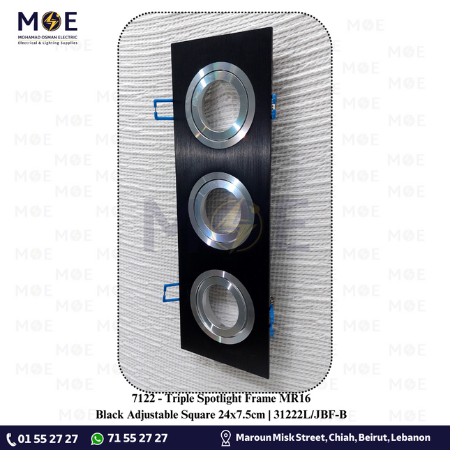 Triple downlight / Spotlight Frame MR16 Black Recessed Adjustable Square 24x7.5cm