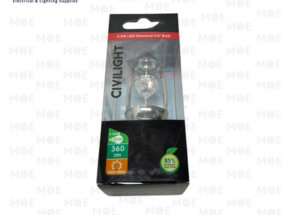 CIVILIGHT LED Lamp Clear Diamond Silver Candle WarmWhite E14 5.5W | C37 Bulb | لمبة ليد برم سن رفيع الماسة شمعة فضية شفاف ورم وايت