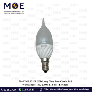 CIVILIGHT LED Lamp Clear Lens Candle Tail WarmWhite 11002 2700K E14 4W | F37 Bulb | لمبة ليد برم سن رفيع لنس شمعة دنب شفاف ورم وايت