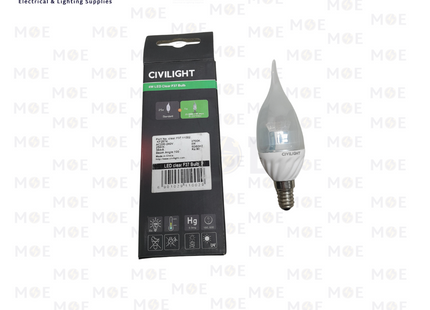 CIVILIGHT LED Lamp Clear Lens Candle Tail WarmWhite 11002 2700K E14 4W | F37 Bulb | لمبة ليد برم سن رفيع لنس شمعة دنب شفاف ورم وايت