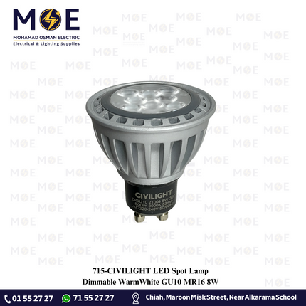 CIVILIGHT LED Spot Lamp Dimmable WarmWhite GU10 MR16 8W