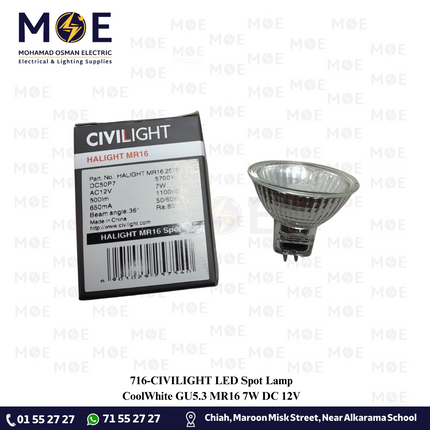 CIVILIGHT LED Spot Lamp CoolWhite GU5.3 MR16 7W DC 12V