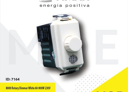 Vimar Serie 8000 Rotary Dimmer White 60- 900W 230V 1module | 8336 | ديمر برم ابيض