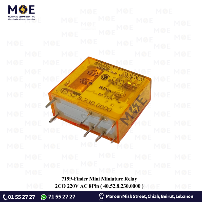 Finder Mini Miniature Relay 2CO 220V AC 8Pin | 40.52.8.230.0000 | ريليه ميني