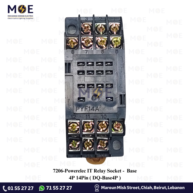 Powerelec IT Relay Socket / Base 4P 14Pin | DQ-Base4P | قاعدة ريليه ميني اربعة توش