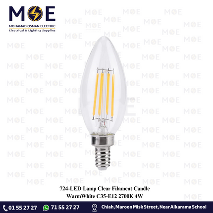 LED Lamp Clear Filament Candle WarmWhite C35-E12 2700K 4W