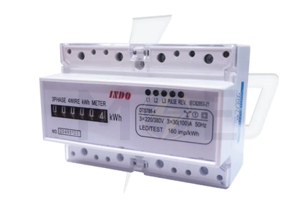 IndoAsian Three Phase Energy Meter KwH 230V AC 50Hz 100A 7module | DTS788-4 MK-3p 1027-74 | عداد كيلو وات سكة عريض ثلاثة فاز