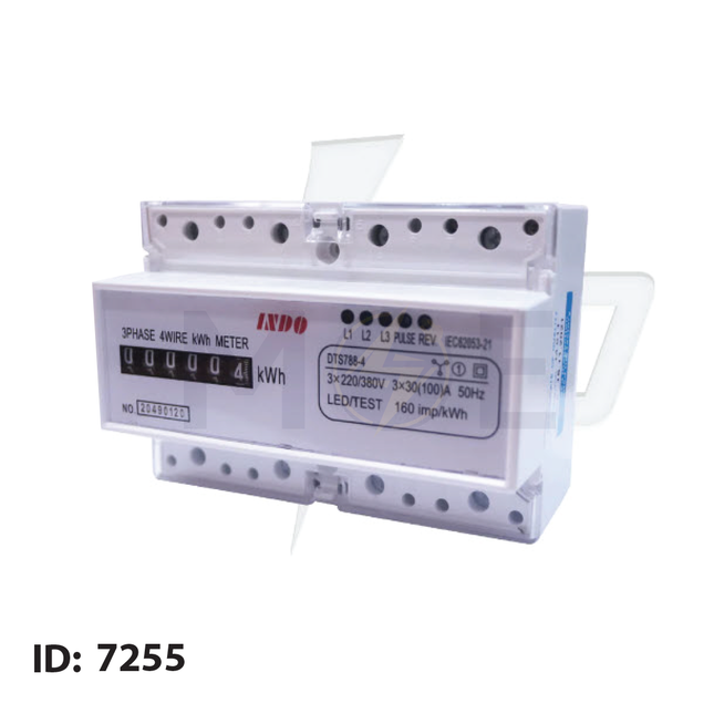 IndoAsian Three Phase Energy Meter KwH 230V AC 50Hz 100A 7module | DTS788-4 MK-3p 1027-74