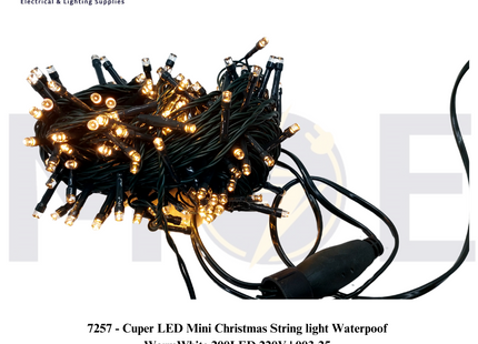 Cuper LED Mini Christmas String light Waterpoof WarmWhite 200LED 220V | 003-25 | حبل ليد زينة مطري اخضر ضو ورم وايت مع تطويلة