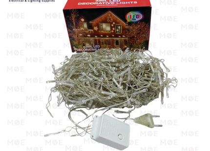 LED Mini Christmas String light White With Mini Controller 320L 220V | 003-3 | حبل زينة ليد شلال شفاف ضو ابيض دايلايت
