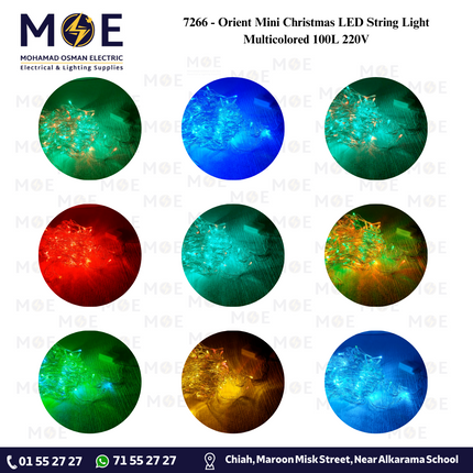 Orient Mini Christmas Multicolored LED String Light 100L 220V | حبل زينة ليد شفاف ملون
