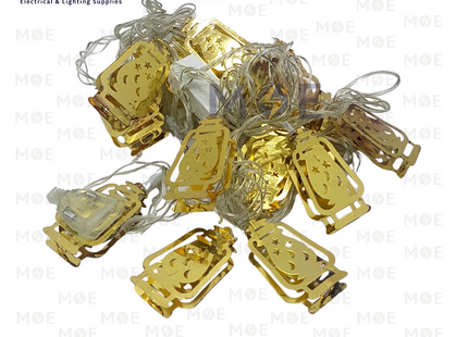 LED Battery Operated Golden Fanoos Ramadan Lantern String Light WarmWhite 2W 20L 220V | حبل زينة ليد فانوس ذهبي ورم وايت
