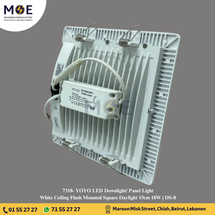 YOYO LED Downlight/ Panel Light White Ceiling Flush Mounted Square Daylight 15cm 18W | DS-8 | سبوت ليد مربع مخفي ابيض دايلايت