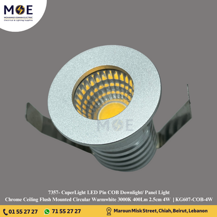 CuperLight LED Pin COB Downlight/ Panel Light Chrome Ceiling Flush Mounted Circular Warmwhite 3000K 400Lm 2.5cm 4W  | KG607-COB-4W