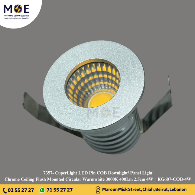 CuperLight LED Pin COB Downlight/ Panel Light Chrome Ceiling Flush Mounted Circular Warmwhite 3000K 400Lm 2.5cm 4W  | KG607-COB-4W