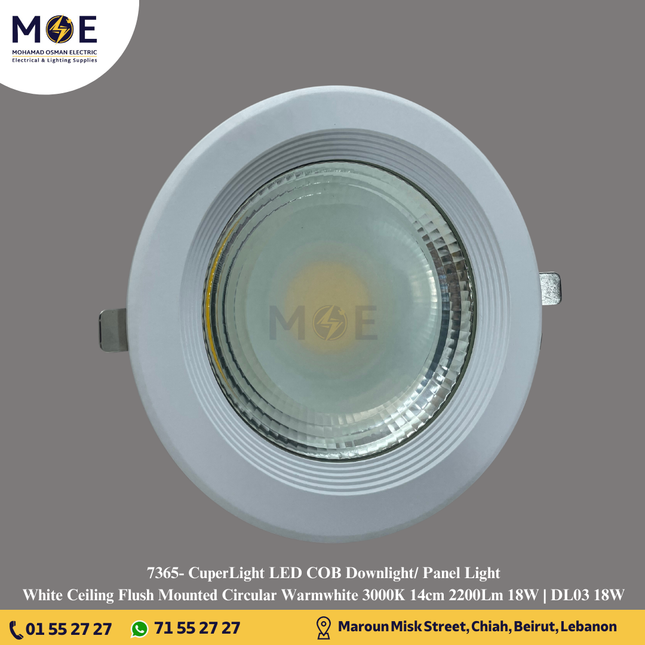 CuperLight LED COB Downlight/ Panel Light White Ceiling Flush Mounted Circular Warmwhite 3000K 14cm 2200Lm 18W | DL03 18W