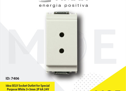Vimar Idea SELV Socket Outlet for Special Purpose White 3+3mm 2P 6A 24V | 16300.B | بريز تلفون ابيض