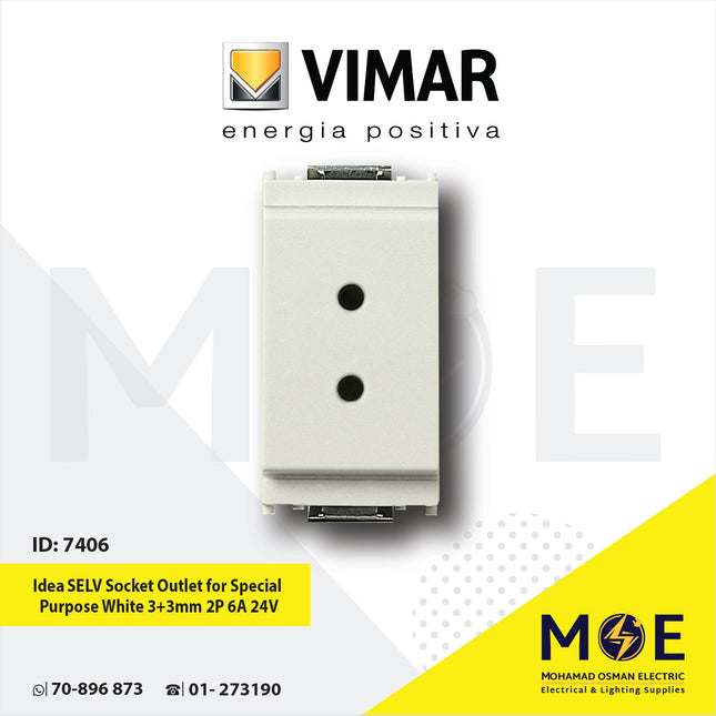 Vimar Idea SELV Socket Outlet for Special Purpose White 3+3mm 2P 6A 24V | 16300.B