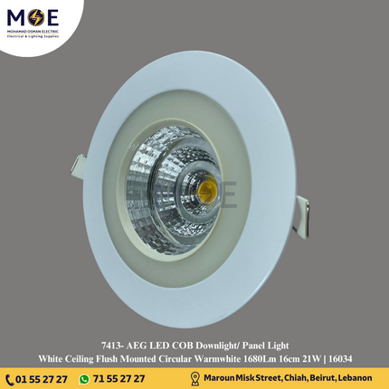 AEG LED COB Downlight/ Panel Light White Ceiling Flush Mounted Circular Warmwhite 1680Lm 16cm 21W | 16034