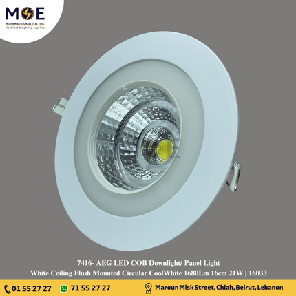 AEG LED COB Downlight/ Panel Light White Ceiling Flush Mounted Circular CoolWhite 1680Lm 16cm 21W | 16033