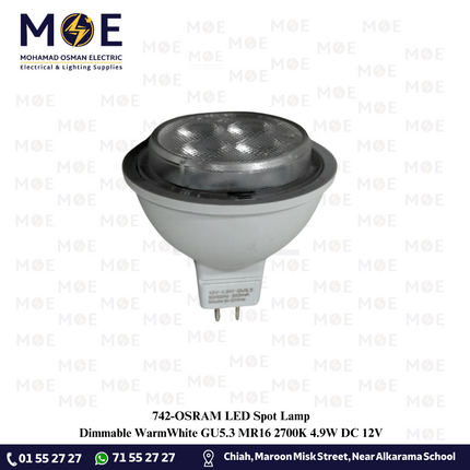 OSRAM LED Spot Lamp Dimmable WarmWhite GU5.3 MR16 2700K 4.9W DC 12V