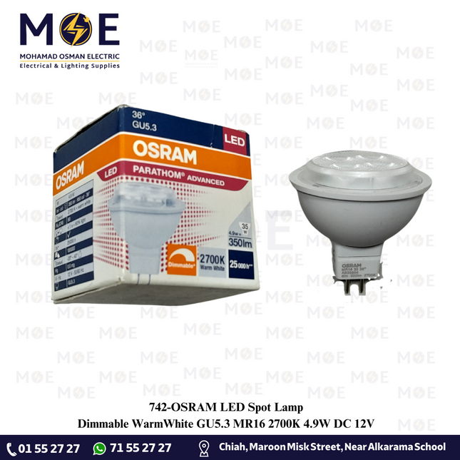 OSRAM LED Spot Lamp Dimmable WarmWhite GU5.3 MR16 2700K 4.9W DC 12V