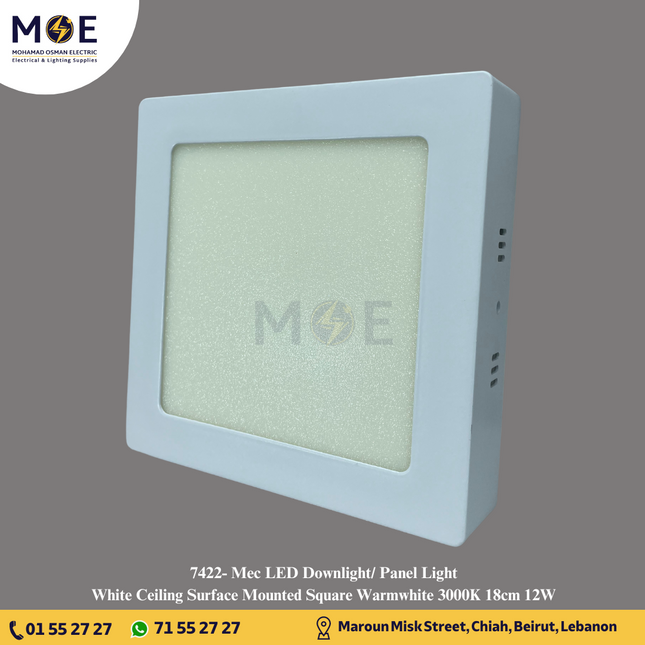 Mec LED Downlight/ Panel Light White Ceiling Surface Mounted Square Warmwhite 3000K 18cm 12W