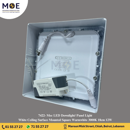 Mec LED Downlight/ Panel Light White Ceiling Surface Mounted Square Warmwhite 3000K 18cm 12W