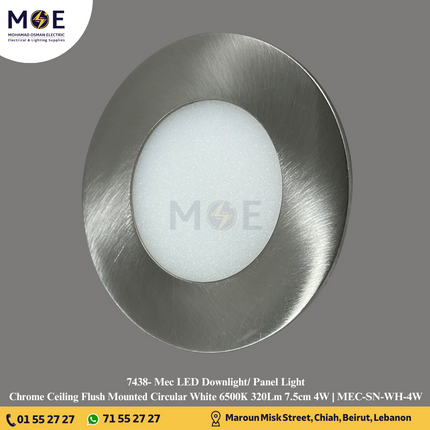 Mec LED Downlight/ Panel Light Chrome Ceiling Flush Mounted Circular White 6500K 320Lm 7.5cm 4W | MEC-SN-WH-4W