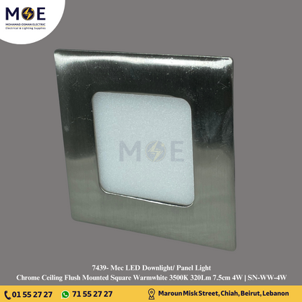 Mec LED Downlight/ Panel Light Chrome Ceiling Flush Mounted Square Warmwhite 3500K 320Lm 7.5cm 4W | MEC-SN-WW-4W