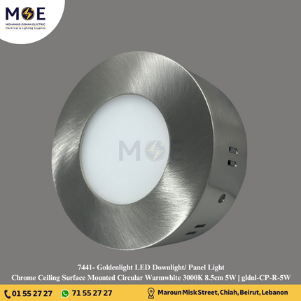 Goldenlight LED Downlight/ Panel Light Chrome Ceiling Surface Mounted Circular Warmwhite 3000K 8.5cm 5W | gldnl-CP-R-5W