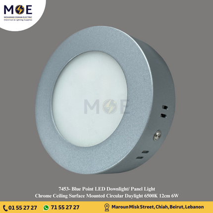 Blue Point LED Downlight/ Panel Light Chrome Ceiling Surface Mounted Circular Daylight 6500K 12cm 6W