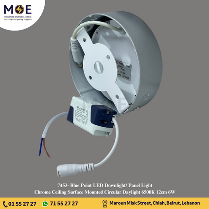 Blue Point LED Downlight/ Panel Light Chrome Ceiling Surface Mounted Circular Daylight 6500K 12cm 6W