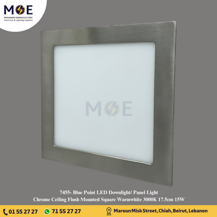 Blue Point LED Downlight/ Panel Light Chrome Ceiling Flush Mounted Square Warmwhite 3000K 17.5cm 15W