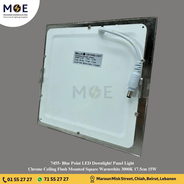 Blue Point LED Downlight/ Panel Light Chrome Ceiling Flush Mounted Square Warmwhite 3000K 17.5cm 15W